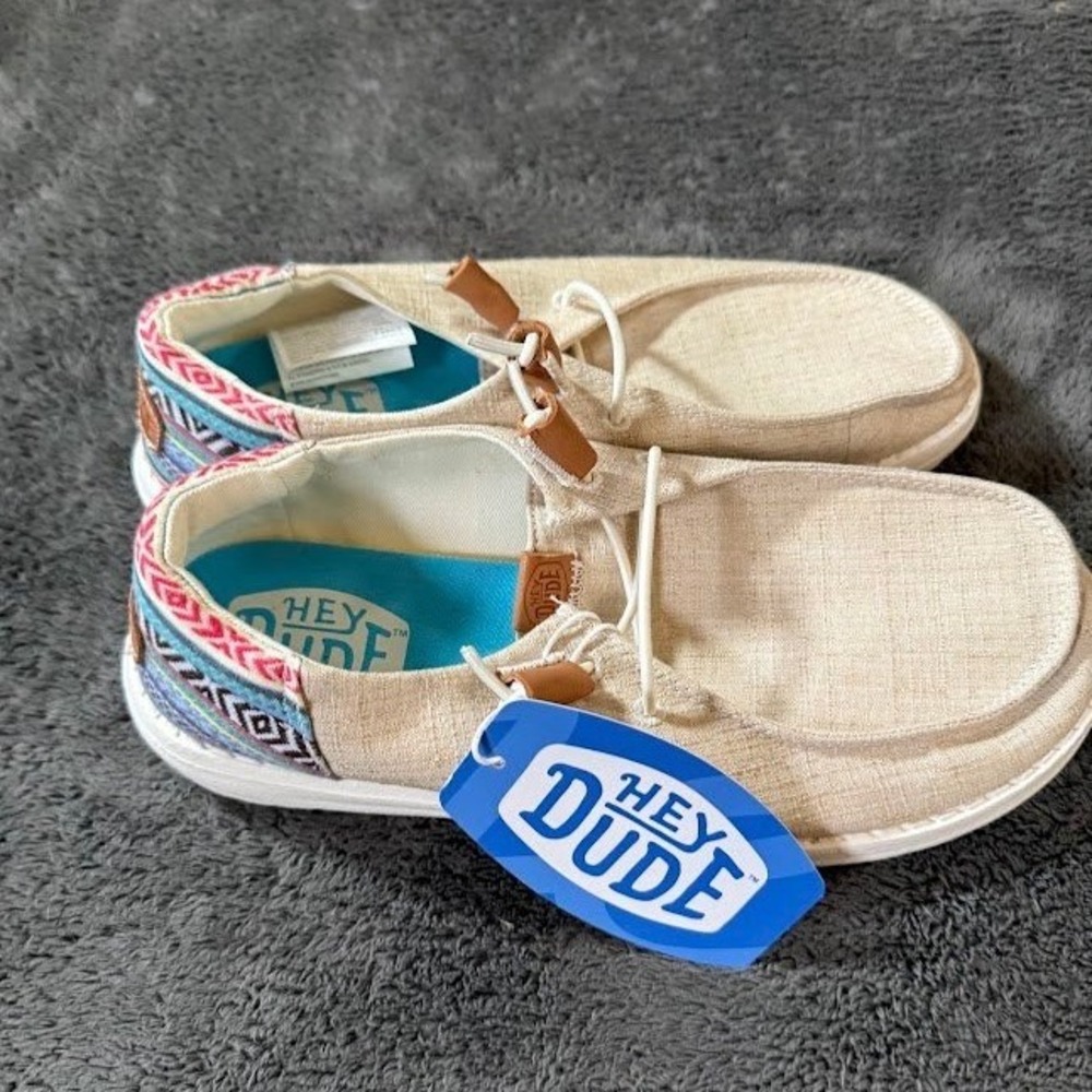Hey Dude Wendy Funk Crafted Serape Stripe Tan Loafers 41083-9C7 Womens 7